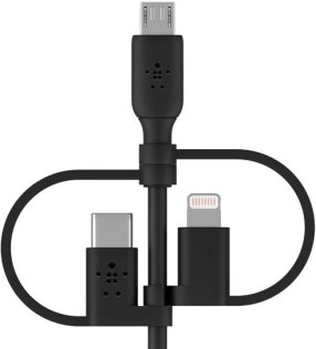  Кабель Belkin BoostCharge MFi AM / Micro USB / Type-C / Lightning 1m Black (CAC001BT1MBK)
