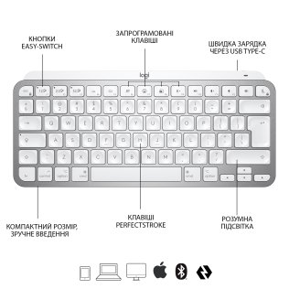 Клавіатура Logitech MX Keys Mini for Mac Pale Grey (920-010526)