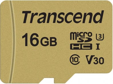 Карта пам'яті Transcend 500S V30 Micro SDHC 16GB TS16GUSD500S