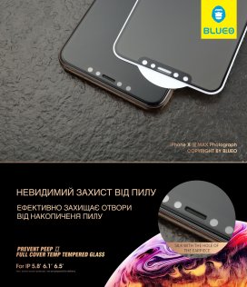 Захисне скло Blueo for iPhone X/Xs 3D - Anti-peep Black