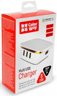 Зарядний пристрій ColorWay 6xUSB 1xQC3.0 / 5xAUTO ID 7A 35W White (CW-CHS019Q-WT)