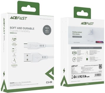 Кабель Acefast C3-09 2.4A AM / Micro USB 1.2m White (AFC3-09W)