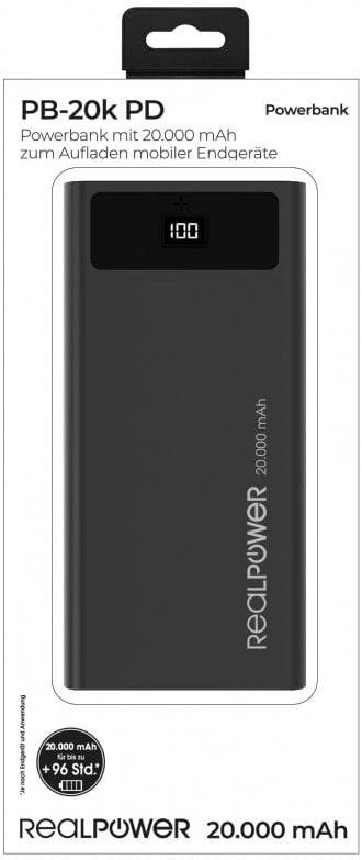  Батарея універсальна RealPower PB-20k PD 20000mAh Black
