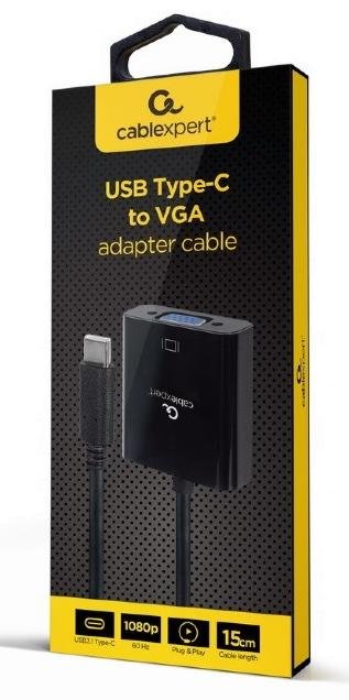 Перехідник Cablexpert USB Type-C / VGA FHD 60Hz Black (A-CM-VGAF-01)