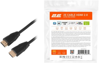  Кабель 2E Slim High Speed Aluminum v2.0 HDMI / HDMI 2m Black (2EW-1082-2M)