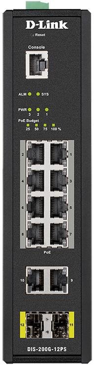 Switch, 12 ports, D-Link DIS-200G-12PS 10xLAN(10/100/1000), 2xSFP, PoE, керований L2