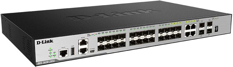 Switch, 4 ports, D-Link DGS-3630-28SC, 10/100/1000Mbps, 20xSFP 1G, 4xSFP, 4xSFP+, L3 Керований
