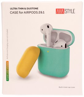 for Airpods 2 wireless AHAStyle with light - Silicone Case Green/Yellow
