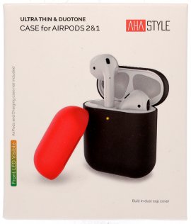 Чохол для Airpods 2 wireless AHAStyle with light - Silicone Case Black/Red