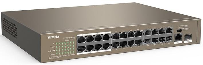 Switch, 26 ports, Tenda TEF1126P-24-250W 24xLAN(10/100), 1xLAN(10/100/1000), 1xSFP, PoE