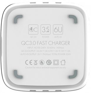 Зарядний пристрій ColorWay 6xUSB 1xQC3.0 / 5xAUTO ID 7A 35W White (CW-CHS019Q-WT)