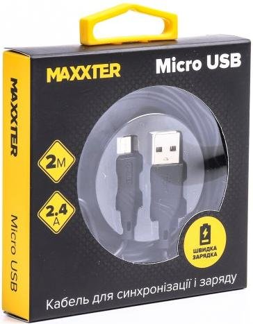  Кабель Maxxter AM / Micro USB 2m Black (UB-M-USB-02-2m)