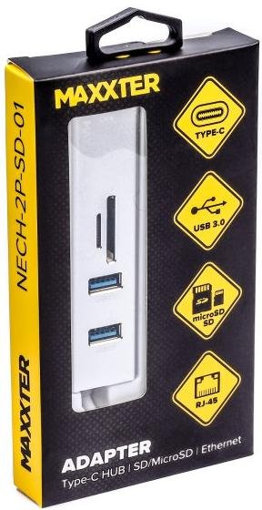 USB-хаб Maxxter NECH-2P-SD-01 Gray