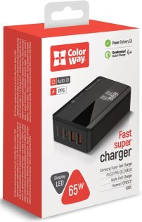Зарядний пристрій ColorWay Power Delivery 65W Black (CW-CHS040PD-BK)