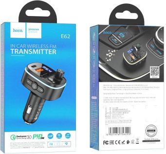 Автомобільний зарядний пристрій + FM-трансмітер Hoco E62 Fast Black