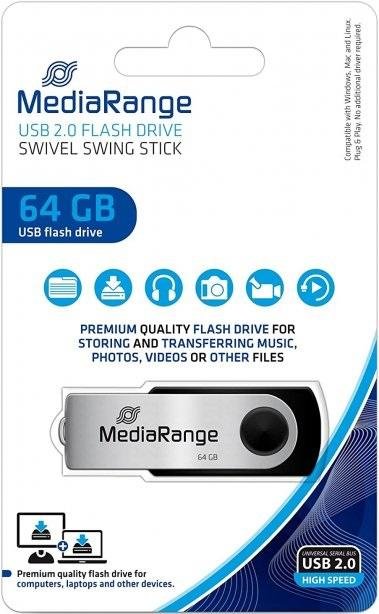 Флешка USB MediaRange Swivel swing stick 64GB Black/Silver (MR912)