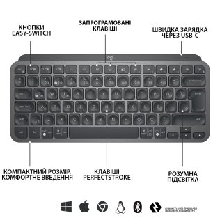 Клавіатура Logitech MX Keys Mini US/Ukr Graphite (920-010498)