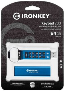 Флешка USB Kingston IronKey Keypad 200 64GB Blue (IKKP200/64GB)
