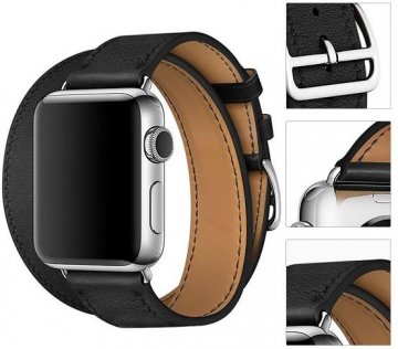 Ремінець HiC for Apple Watch 42/44mm - Hermes Leather Loop Band Black