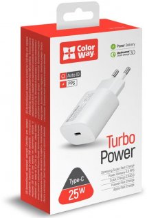 Зарядний пристрій ColorWay Power Delivery Port PPS Type-C 25W White (CW-CHS033PD-WT)