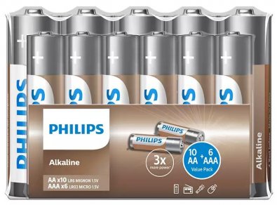 Батарейка Philips Entry Alkaline (AA) (BL/10) + Батарейка Philips Entry Alkaline (AAA) (BL/6)