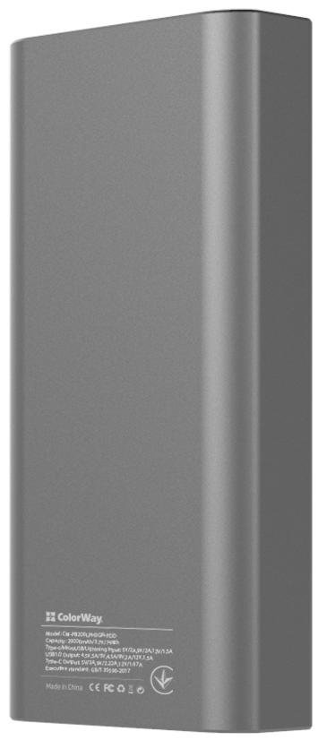 Батарея універсальна ColorWay CW-PB200LPH3GR-PDD 20000mAh 22.5W Gray
