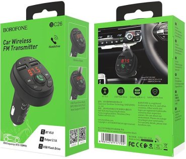  Автомобільний зарядний пристрій + FM-трансмітер Borofone BC26 Music Joy Black