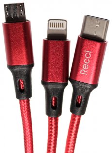 Кабель Recci TUBE RCS-D120 3in1 AM / micro USB / Lightning 1.2m Red