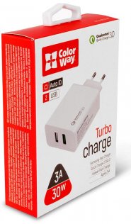 Зарядний пристрій ColorWay 2xUSB QC3.0 AUTO ID 30W White (CW-CHS021Q-WT)