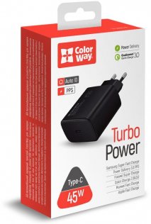 Зарядний пристрій ColorWay Power Delivery Port PPS Type-C 45W Black (CW-CHS034PD-BK)