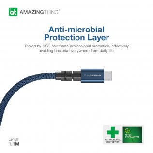 Кабель AMAZINGthing Antimicrobial Power Max Plus 3.2A AM / Type-C 1.1m Blue (TCPS0llMDB)