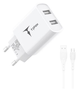 Зарядний пристрій T-PHOX TCC-224 White with MicroUSB cable (TCC-224 (W)+Micro)