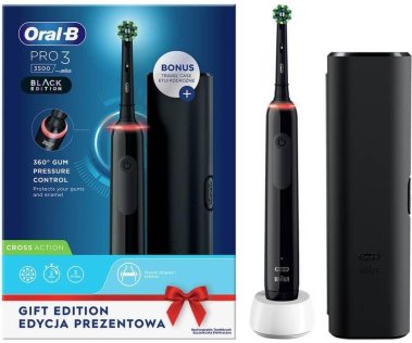 Електрична зубна щітка Braun Oral-B Pro 3 3500 Cross Action Black Gift Edition (D505.513.3X Black Gift)