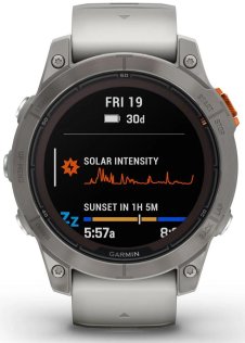 Смарт годинник Garmin Fenix 7 Pro Sapphire Solar Edition Titanium with Fog Gray/Ember Orange Band (010-02777-21)