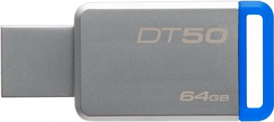 Флешка USB Kingston DT50 64 ГБ (DT50/64GB) срібляста/синя