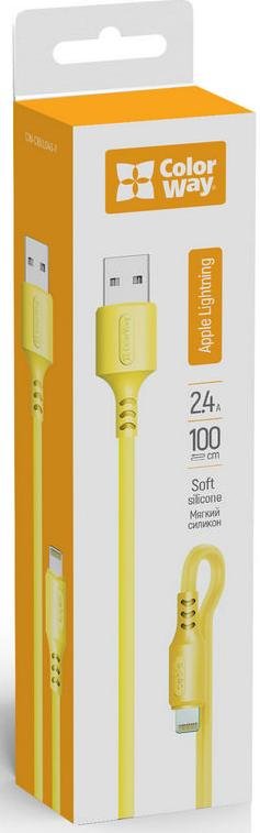 Кабель ColorWay Soft Silicone 2.4A AM / Lightning 1m Yellow (CW-CBUL043-Y)