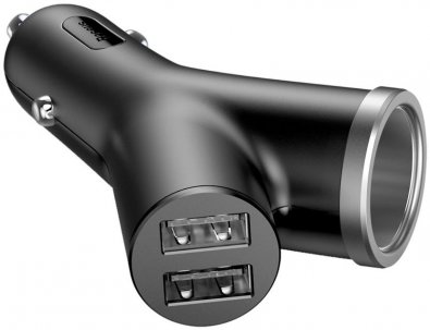 Зарядний пристрій Baseus Y Type Car Charger with 2x USB and Extended Cigarette Lighter Port 3.4A Black (CCALL-YX01)