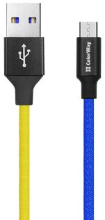 Кабель ColorWay AM / Micro USB 1m Blue/Yellow (CW-CBUM052-BLY)