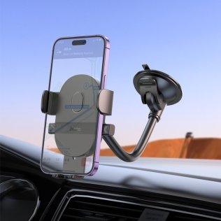 Кріплення для мобільного телефону Hoco H20 Mighty one-button car holder windshield Black (6942007601597)
