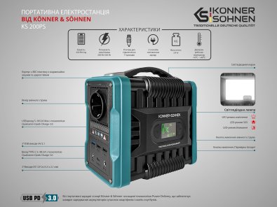 Зарядна станція Konner & Sohnen KS 200PS 200W, 222Wh