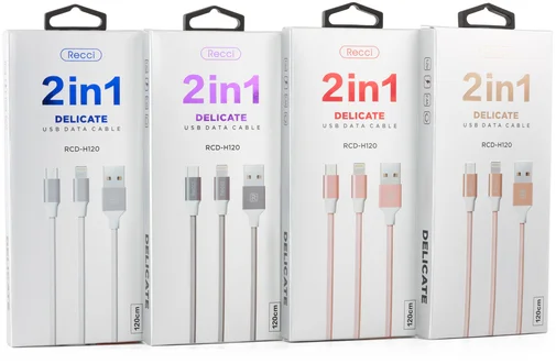 Фото: Кабель USB Recci RCD-H120 Delicate AM / microUSB+Lightning 1.2м рожевий № 7 | KTC