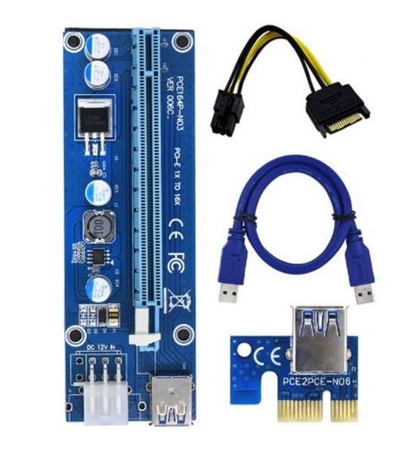Додатковий модуль живлення відеокарти (райзер) Ritar riser PCI-Ex x1 to x16, 6-pin, V.006, USB 0.6 м