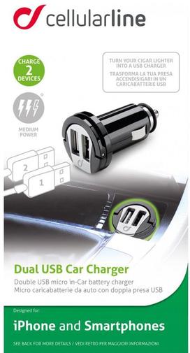 Зарядний пристрій Cellular Line Dual USB Car Charger (MICROCBRUSBDUAL2A)