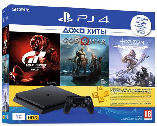 Ігрова приставка Sony PlayStation 4 Slim 1TB Black (HZD+GOW+GTS+PSPlus 3 М)