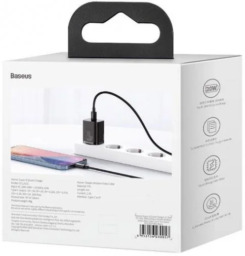 Фото: Зарядний пристрій Baseus Super Si Quick Charger 1C 20W Black with Type-C/Lightning (TZCCSUP-B01) № 10 | KTC