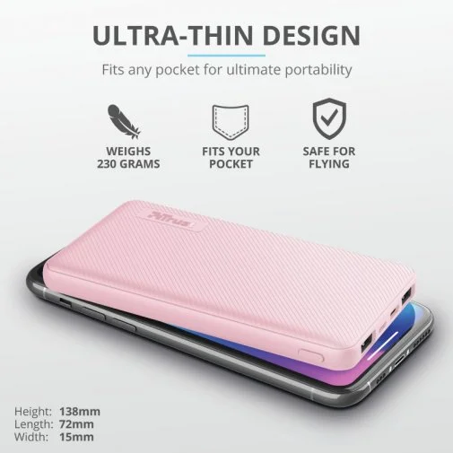 Фото: Батарея універсальна Trust Primo Ultra-thin 10000mAh Pink (23897_TRUST) № 16 | KTC