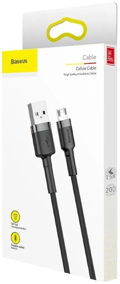 Фото: Кабель Baseus Cafule 1.5A AM / Micro USB 2m Grey/Black (CAMKLF-CG1) № 13 | KTC
