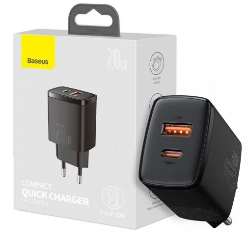Фото: Зарядний пристрій Baseus Compact Quick Charger 20W EU Black (CCXJ-B01) № 6 | KTC