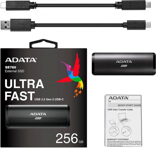 USB SSD: 256 Gb A-Data SE760 (USB 3.2 G2) Black
