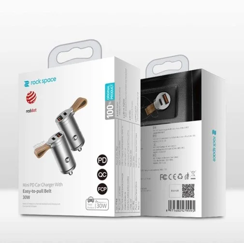 Фото: Автомобільний зарядний пристрій Rock Space Mini Pd Charger with Easy to-pull belt 30W Silver (RCC0153) № 6 | KTC